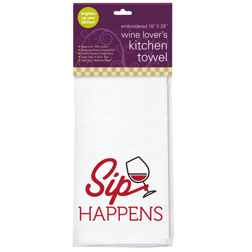 SIP HAPPENS Embroidered Kitchen Towel