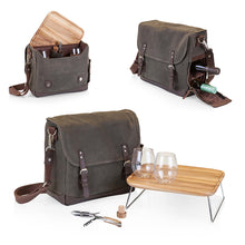 Load image into Gallery viewer, ADVENTURE WINE TOTE, (KHAKI GREEN WITH BROWN ACCENTS)