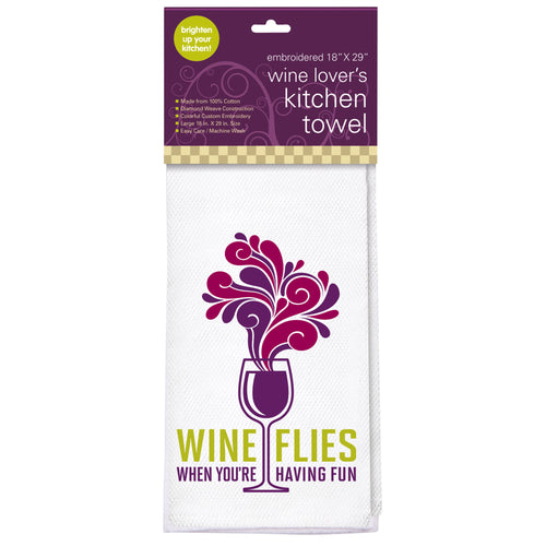 Wine Flies Embroidered Kitchen Towel