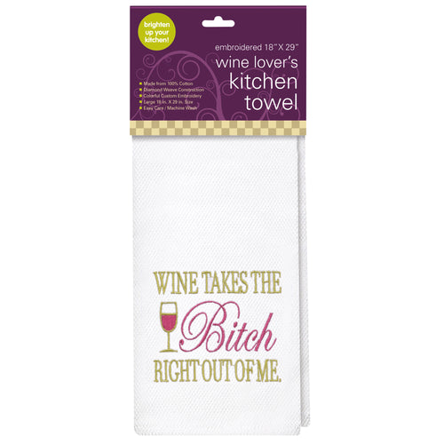 WINE TAKES THE BITCH Embroidered Kitchen Towel