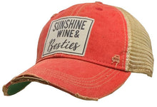Load image into Gallery viewer, Sunshine Wine and Besties Distressed Trucker Cap