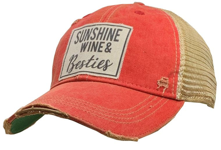 Sunshine Wine and Besties Distressed Trucker Cap